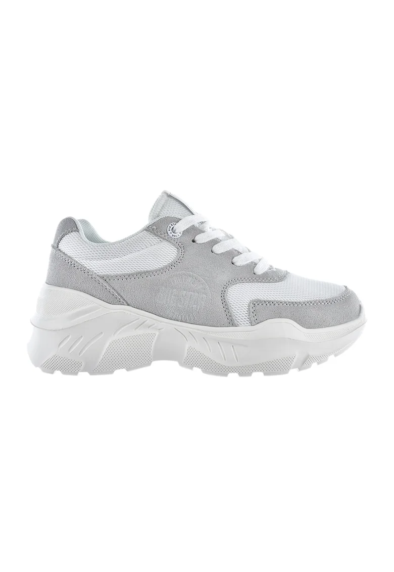Pantofi sport cu insertii de piele intoarsa, Alb/Gri