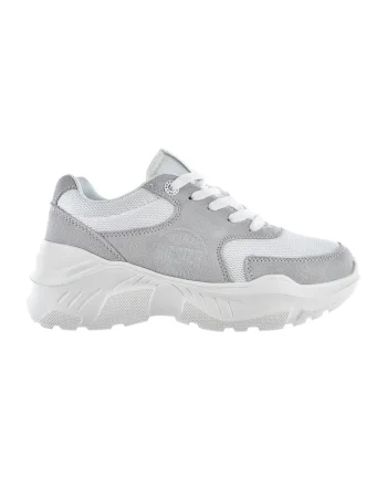 Pantofi sport cu insertii de piele intoarsa, Alb/Gri