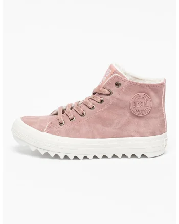 Pantofi sport mid-high de piele ecologica, Roz prafuit