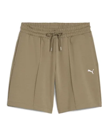 Pantaloni scurti cu talie inalta si logo, Maro deschis
