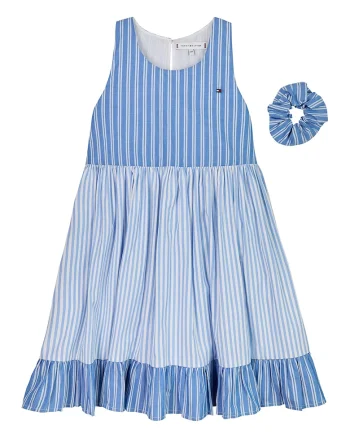Rochie cu model in dungi si decolteu racerback, Albastru