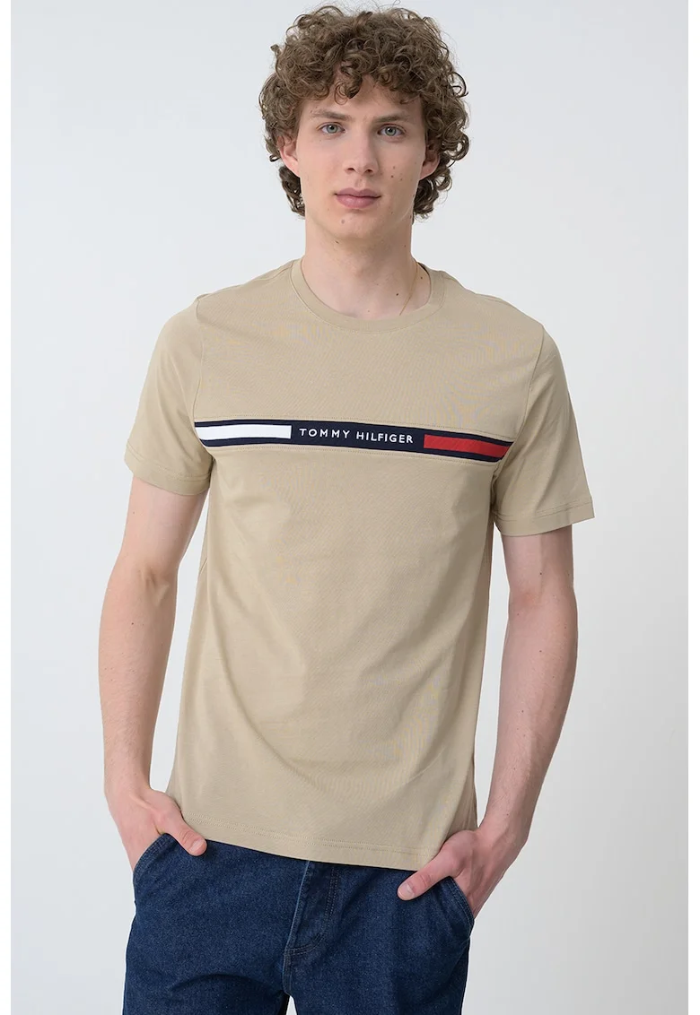 Tricou cu imprimeu logo, Maro taupe