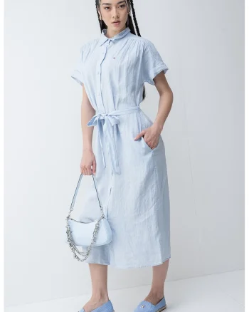Rochie-camasa de in cu maneci scurte, Albastru lavanda