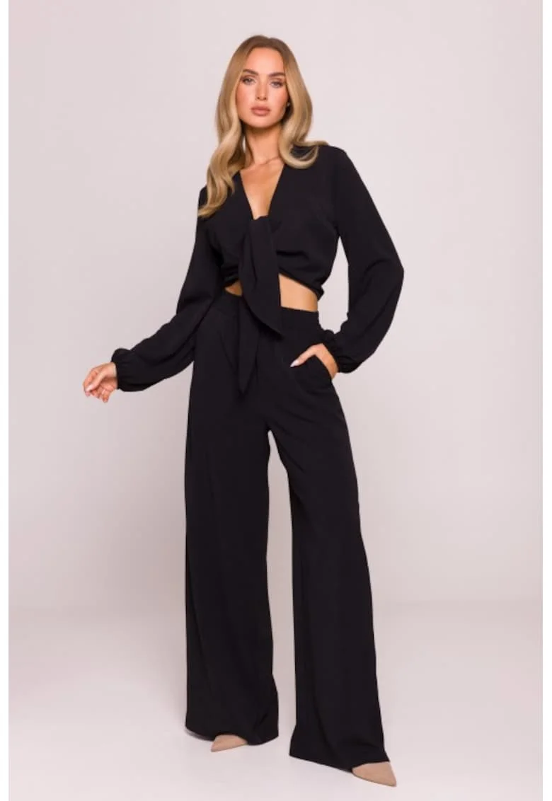 Pantaloni cu picioare largi si talie inalta,, Negru