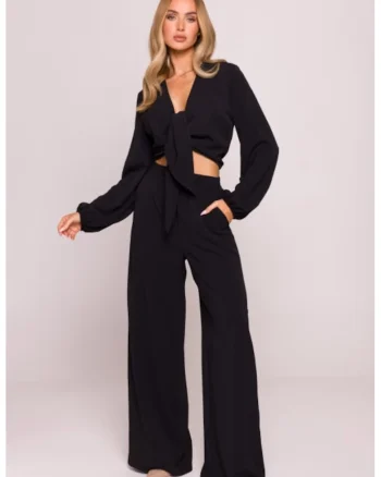 Pantaloni cu picioare largi si talie inalta,, Negru