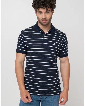 Tricou polo de bumbac, Alb/Bleumarin