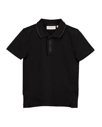 Tricou polo din amestec de bumbac cu logo, Negru