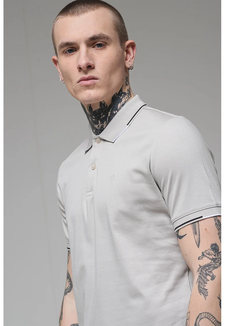 Tricou polo de bumbac organic, Negru/Maro taupe deschis
