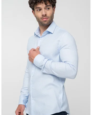Camasa slim fit cu maneci lungi, Alb/Albastru deschis