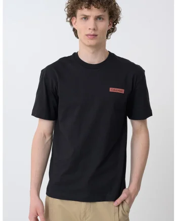 Tricou de bumbac cu imprimeu pe partea din spate, Negru