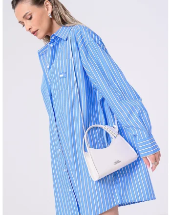 Rochie-camasa din amestec de bumbac organic, Alb/Negru/Albastru lavanda