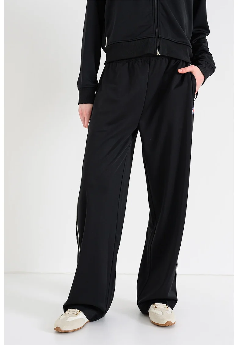 Pantaloni drepti de trening cu logo, Alb/Negru