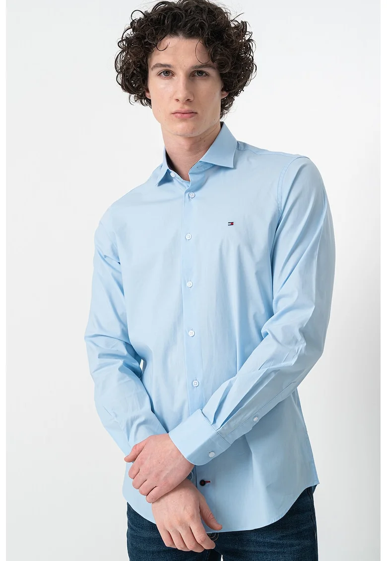Camasa slim fit din amestec de bumbac, Albastru glaciar