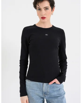 Bluza slim fit cu striatii si aplicatie logo discreta, Negru