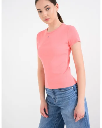 Tricou slim fit striat, Roz piersica