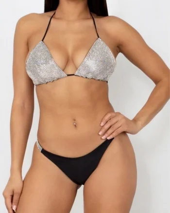 Costum de baie doua piese, aplicatii pe sutien, embody silver diamond, gri, Silver Embody