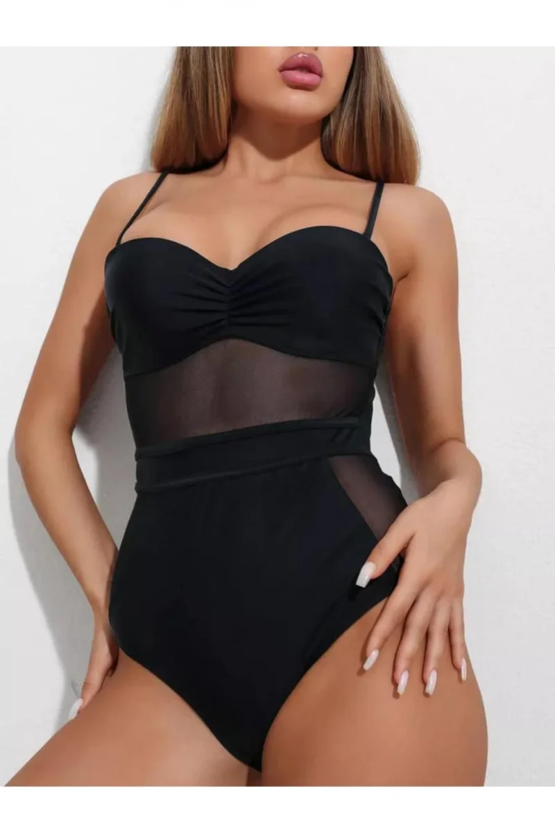 Costum de baie intreg, efect modelator, aspect plasa in fata, Eternity, negru