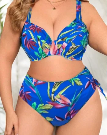 Costume baie dama doua piese, marime mare, albastru Sabrina