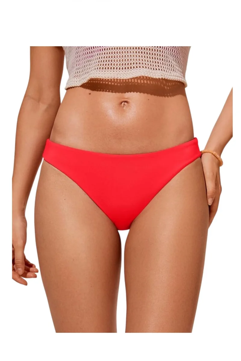 Slip clasic de baie dama talie inalta, rosu lm055