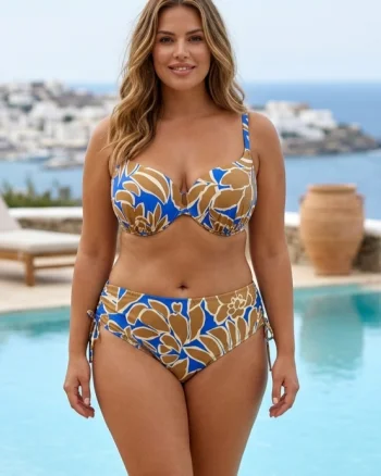 Costum baie dama doua piese, marime mare, blue Santorini Lm064