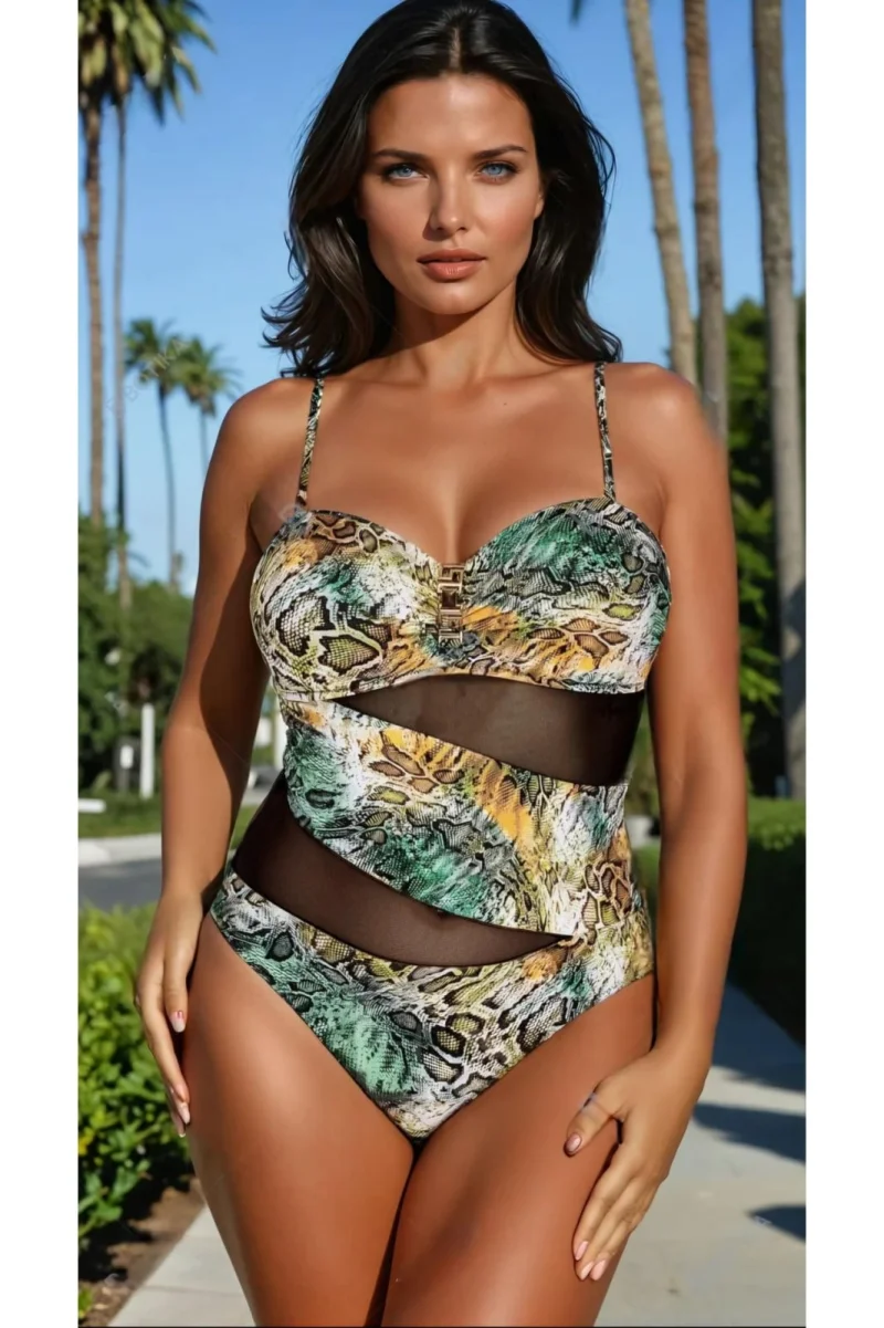 Costum baie intreg dama cu efect modelator, summer animal print lm045 multicolor