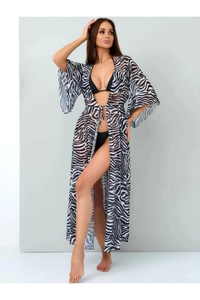Rochie de plaja dama pareo, cu cordon inchidere in talie, zebra print  0086