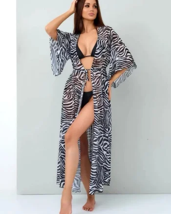 Rochie de plaja dama pareo, cu cordon inchidere in talie, zebra print  0086