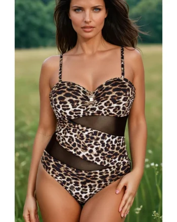 Costum baie intreg dama cu efect modelator, summer animal print maro lm045
