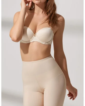 Colanti scurti fara cusaturi cu model uni si efect modelator, Bej