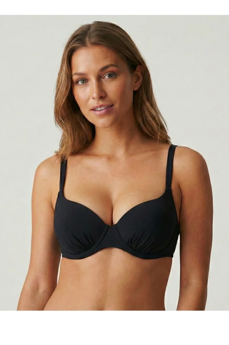 Sutien de Baie Negru Push Up cu Burete Detasabil si Bretele Ajustabile Lm065