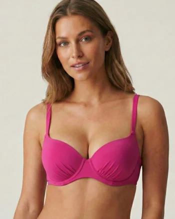 Sutien de Baie Roz Push Up cu Burete Detasabil si Bretele Ajustabile Lm065
