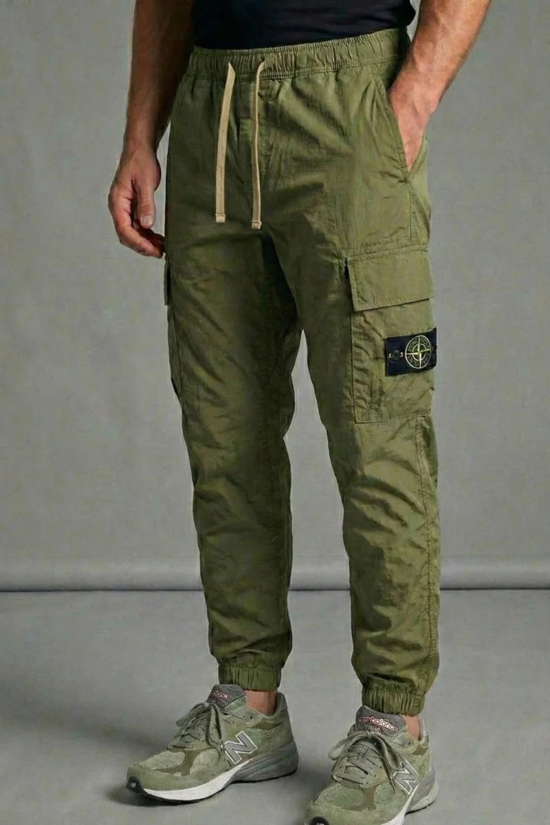 Pantaloni fas Cargo Jogger pentru Barbati - Kaki -  Buzunare Laterale si Talie Elastica 7793