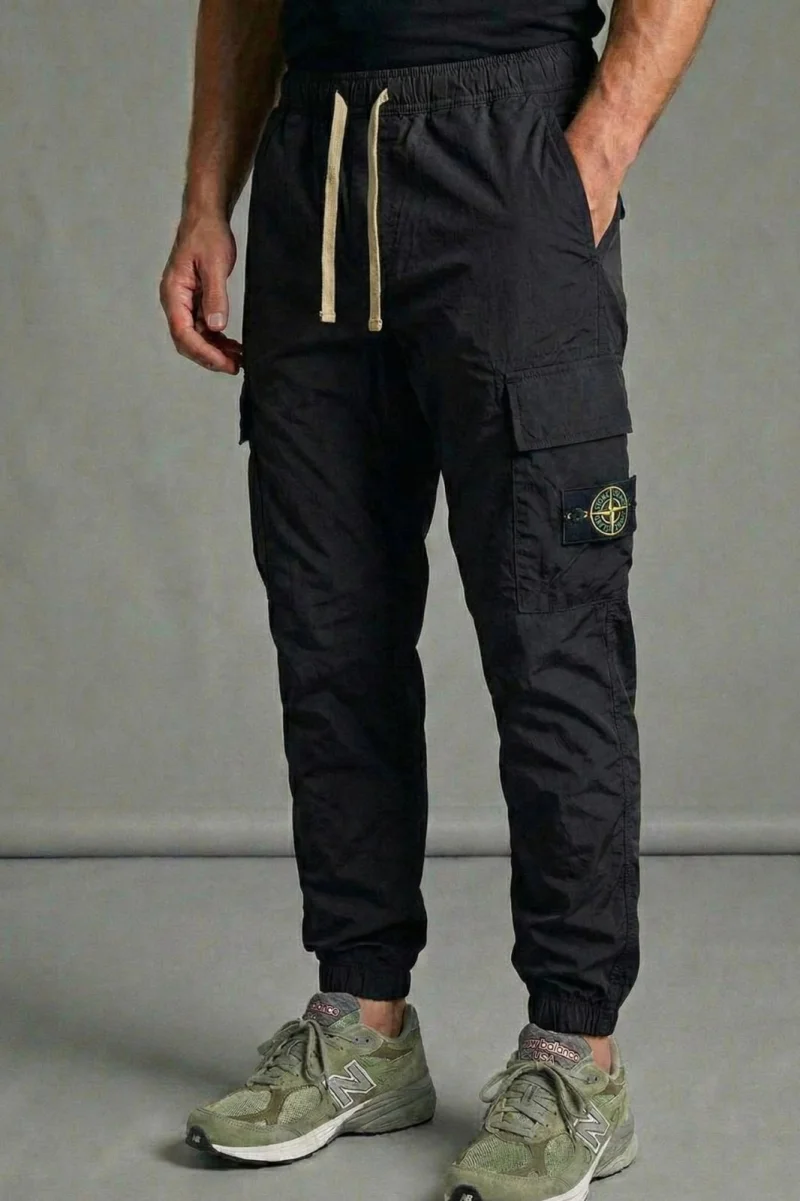 Pantaloni fas Cargo Jogger pentru Barbati - Negru-  Buzunare Laterale si Talie Elastica 7793