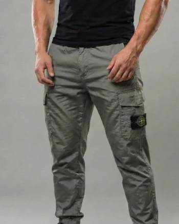 Pantaloni fas Cargo Jogger pentru Barbati - Gri-  Buzunare Laterale si Talie Elastica 7793