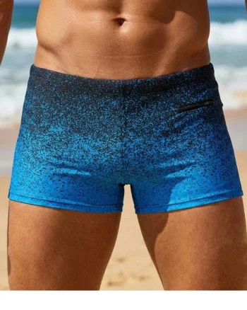 Slip de baie barbati boxeri, inchidere cu snur si buzunar bleu Q320
