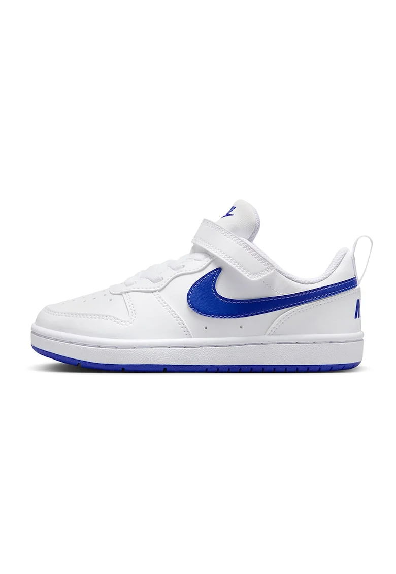 Pantofi sport din piele ecologica cu velcro Court Borough, Alb/Albastru royal