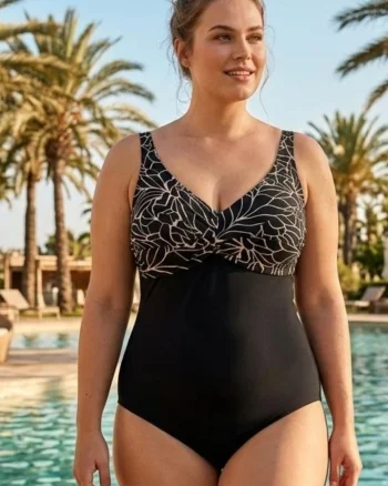 Costum de Baie Intreg Dama - Model Tropical Twist Negru bej modelator 6605