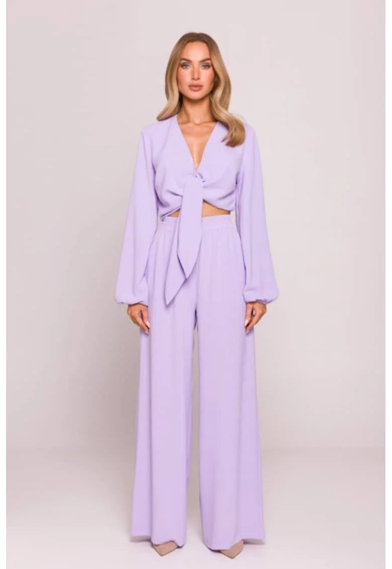 Pantaloni cu picioare largi si talie inalta,, Lavanda