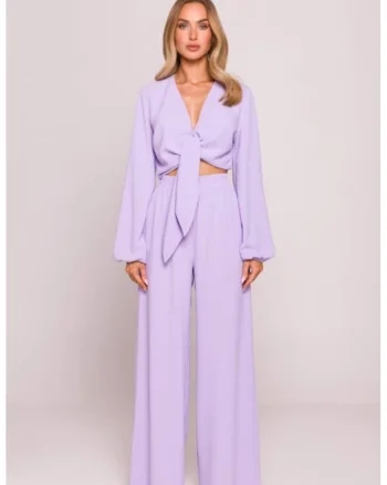 Pantaloni cu picioare largi si talie inalta,, Lavanda