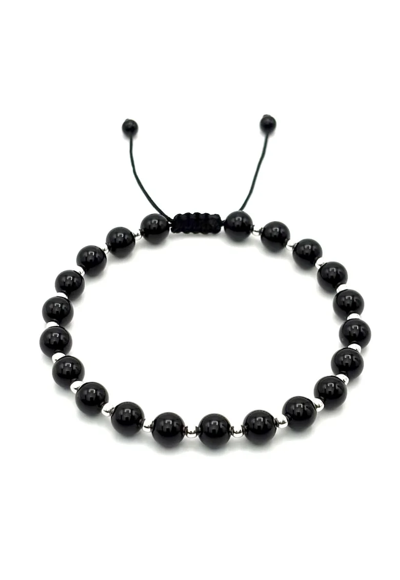 Bratara cu 20 bile din si pietre naturale Onix de 6mm, snurdwqf reglabil, barbat