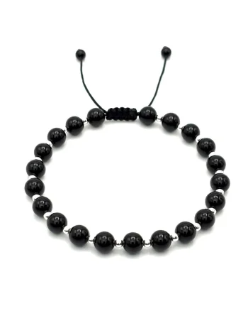 Bratara cu 20 bile din si pietre naturale Onix de 6mm, snurdwqf reglabil, barbat