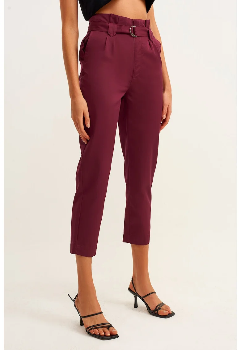 Pantaloni din amestec de lyocell cu talie inalta, Visiniu