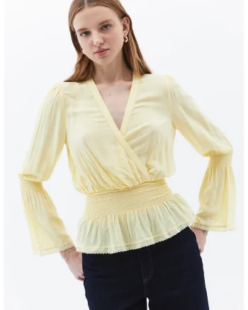 Bluza cu decolteu adanc Vipdanluz, Galben pal