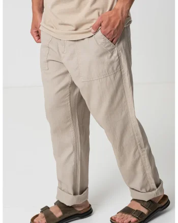 Pantaloni din bumbac si in, Bej