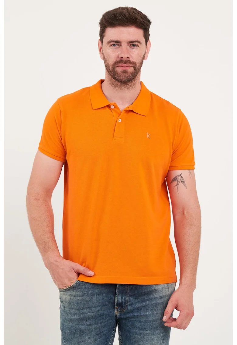 Tricou polo din bumbac de pique, Portocaliu mandarina