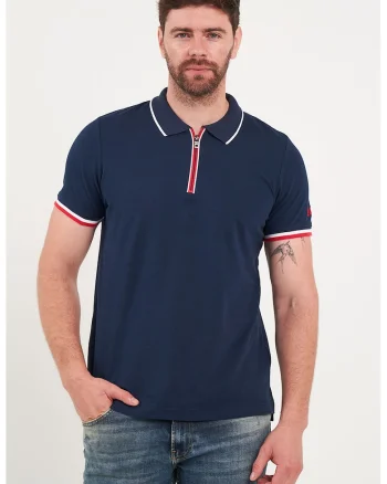 Tricou polo cu fermoar scurt, Albastru inchis