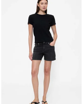 Pantaloni scurti de denim cu talie inalta, Negru