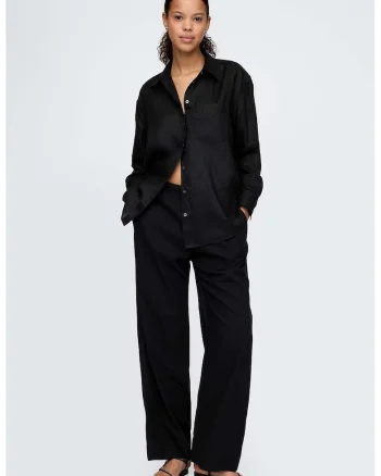 Pantaloni din amestec de in cu croiala ampla, Negru