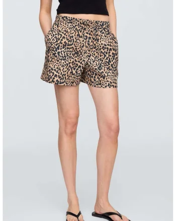 Pantaloni scurti din amestec de in cu model uni, Negru/Bej
