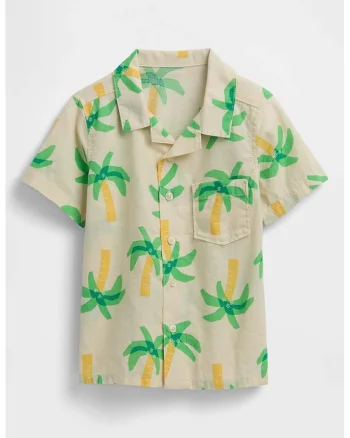 Camasa cu model tropical, Verde/Galben